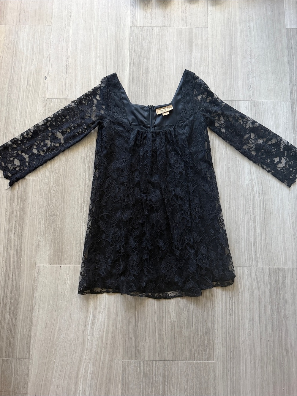 Karen Zambos Black Lace Long-Sleeve Shift Dress